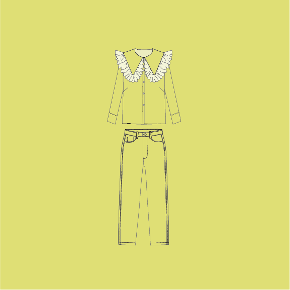 Blusa Cuello Encaje + Pantalón Recto