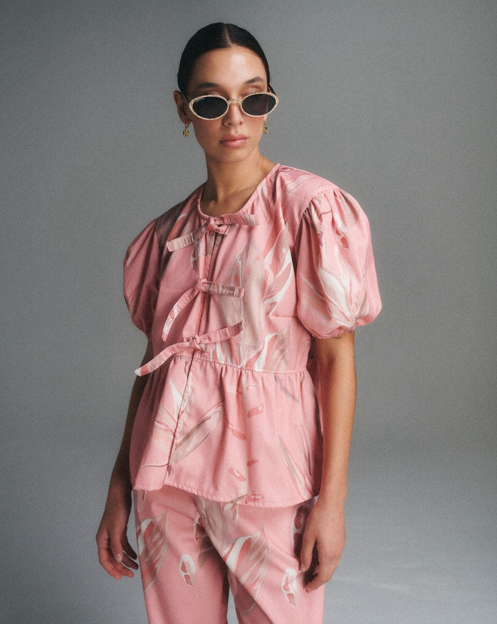 Blusa Manga Globo Tropical Pink